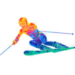 Abstract skiing. Descent giant slalom skier from splash of watercolors. Winter sports Abstract skiing. Descent giant slalom skier from splash of watercolors. Winter sports. Vector illustration of paints